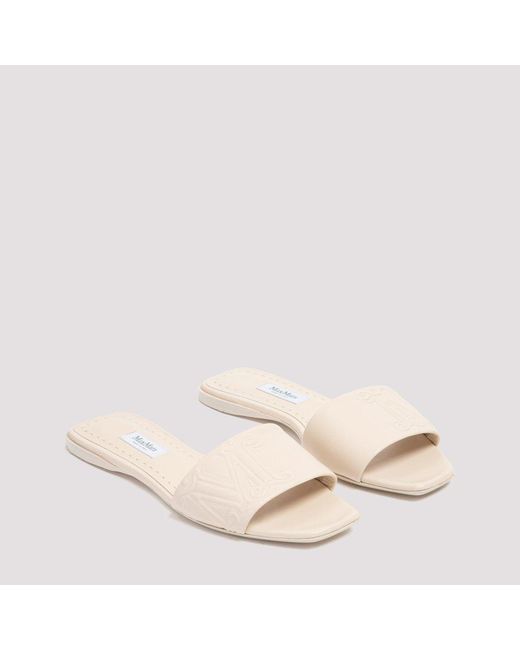 Max Mara Leather Logo Embossed Flat Sandals in Beige (Natural) - Lyst