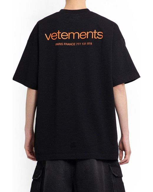 Vetements Black Logo Printed Round Neck T-shirt