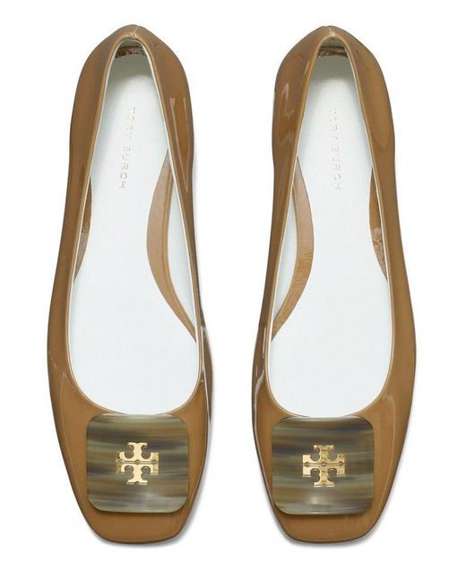 Tory Burch Brown Logo Buckle Flats