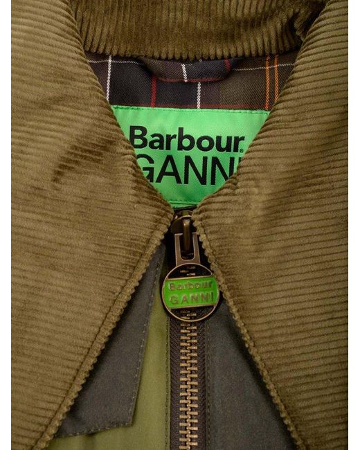 Barbour Green X Ganni Bomber Wax Jacket