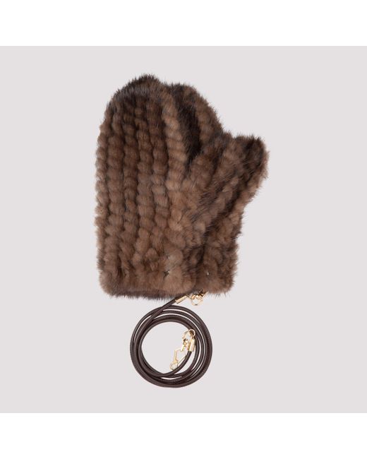 Max Mara Brown Nevada Knitted Fur Gloves S/m