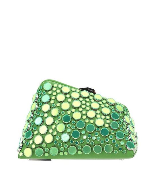The Attico Green Embellished Top-clip Clutch Bag