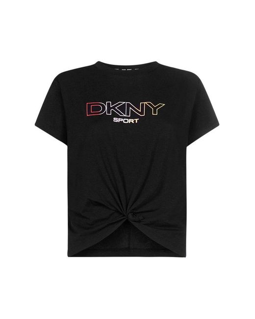 DKNY Black Logo Printed Knotted T-shirt