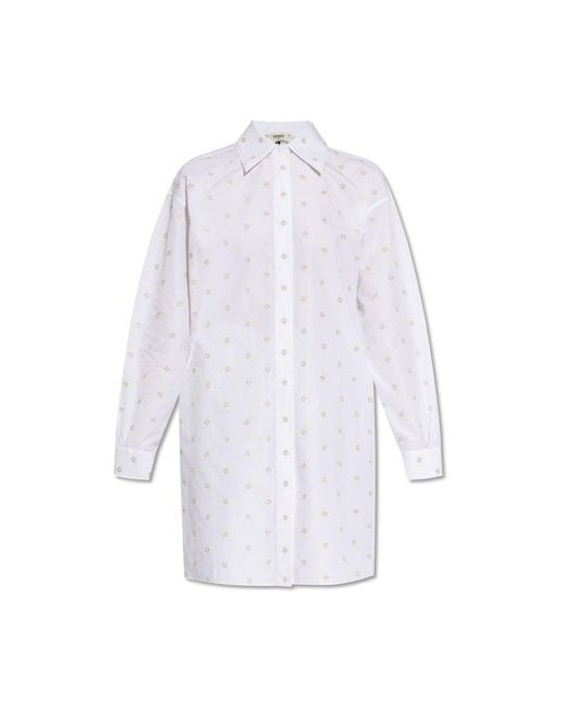 Fendi White Monogrammed Shirt Dress,