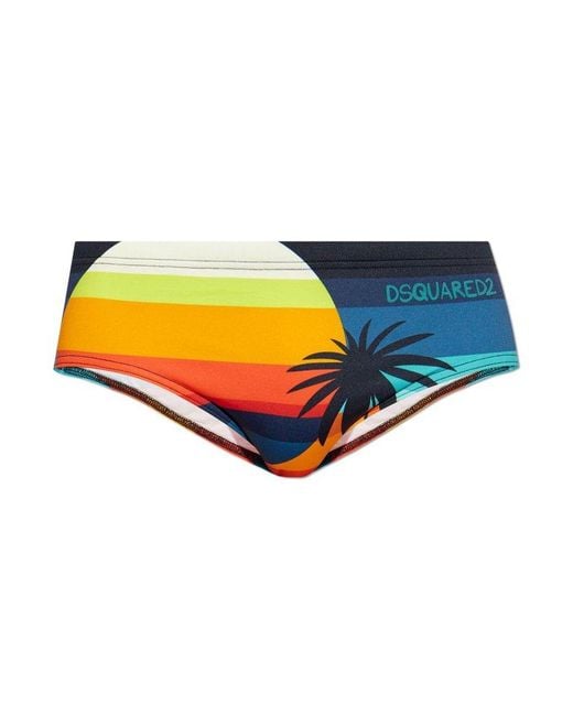 DSquared² Yellow Printed Swim Briefs for men