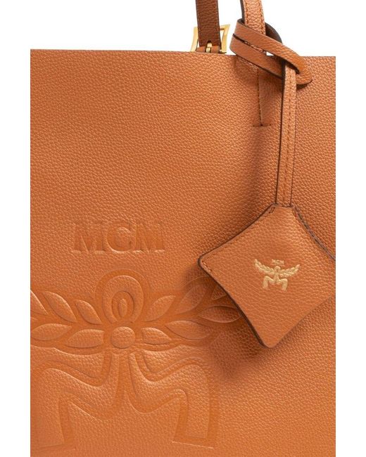 MCM Brown Himmel Logo Debossed Shoulder Bag