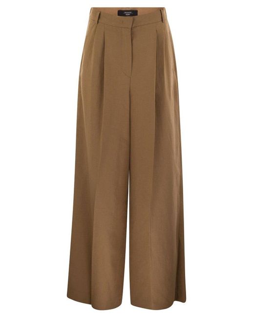 Weekend by Maxmara Natural Diletta Viscose And Linen Flared Trousers