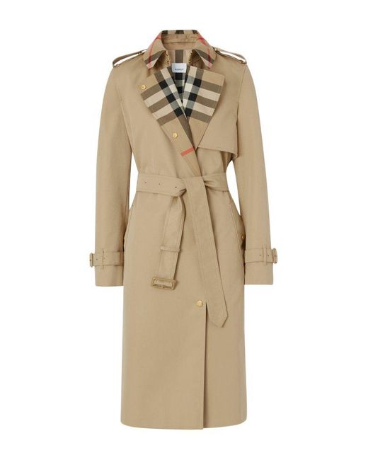 Burberry Cotton Gabardine Checkered Trench Coat in Beige (Natural) | Lyst