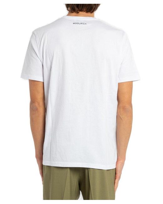 Woolrich White Graphic Printed Crewneck T-shirt for men