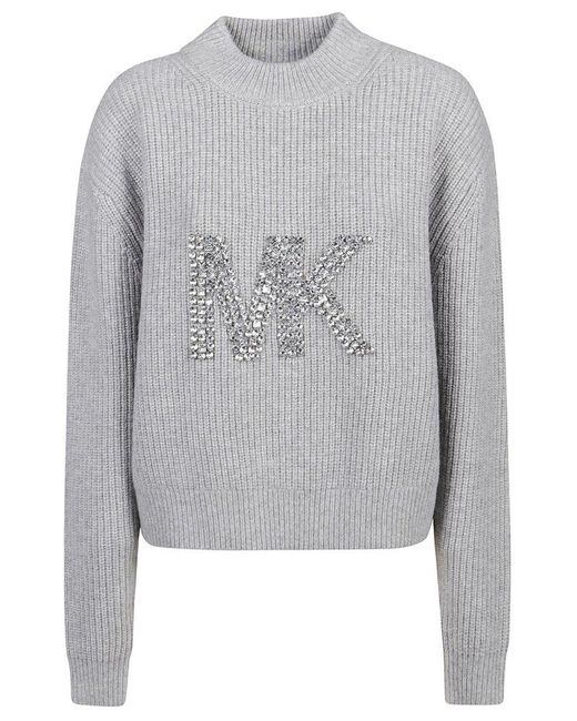Michael Kors Rhinestone Sweater in Gray | Lyst
