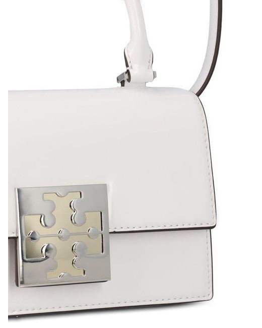 Tory Burch White Leather Logo Fold Over Tote