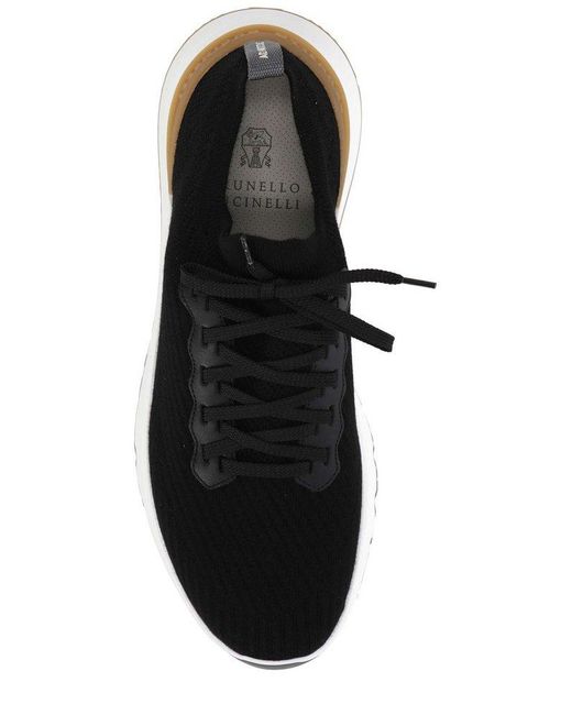 Brunello Cucinelli Black Knitted Lace-up Sneakers for men