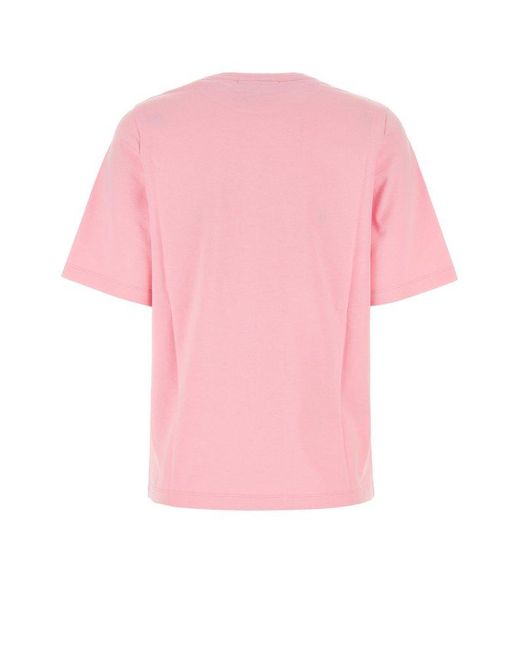 Maison Kitsuné Pink Logo Printed Crewneck T-shirt