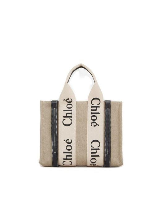 Chloé White Woody Logo Tape Small Tote Bag