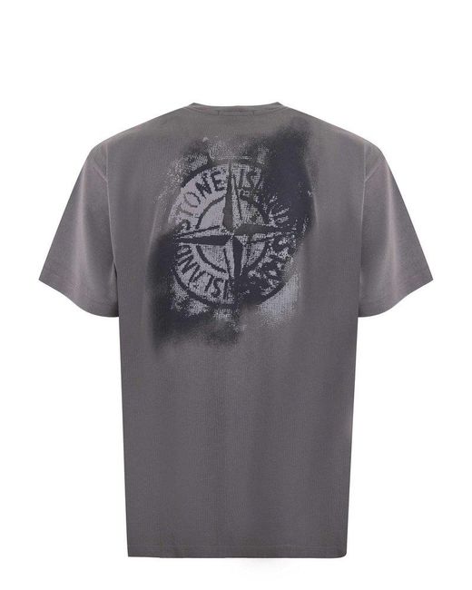 Stone Island Gray Logo Printed Crewneck T-shirt for men