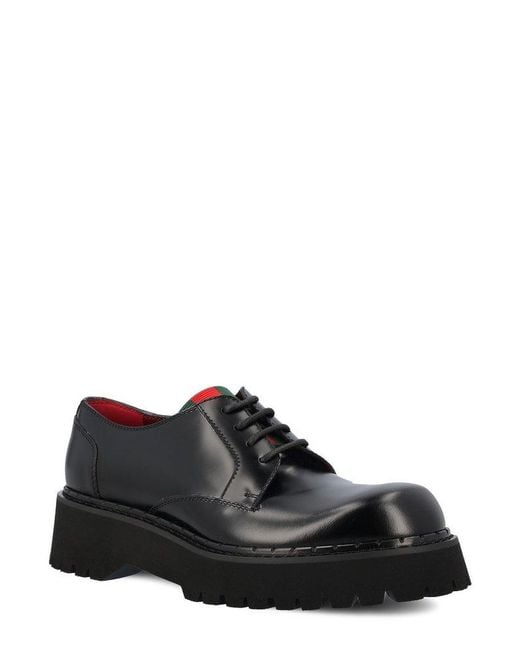 Gucci Black Chunky Sole Ribbon Stripe Derby Shoes for men