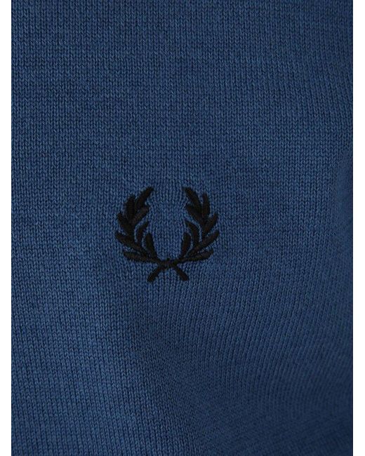 Fred Perry Blue Logo-embroidered Long-sleeved Crewneck Jumper for men