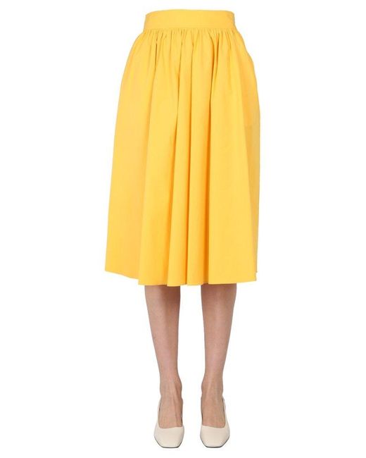 Boutique Moschino Yellow Pleated Midi Skirt