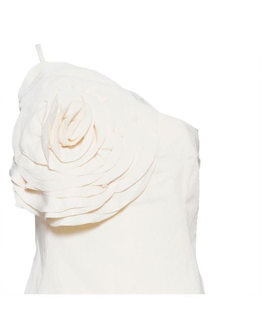 Blumarine White Rose Patch One-shoulder Mini Dress