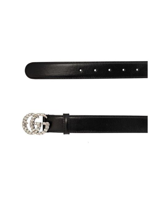 Gucci Belt With Crystal-encrusted Buckle, in Black | Lyst