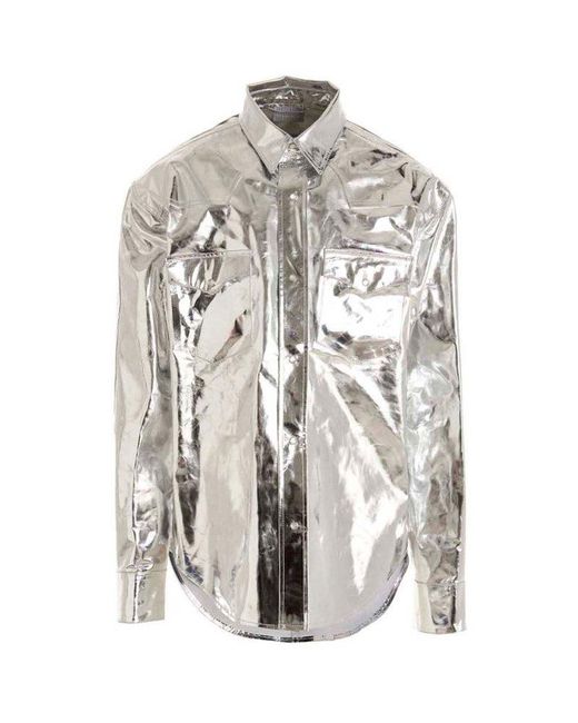 VTMNTS White Metallic Effect Buttoned Overshirt for men