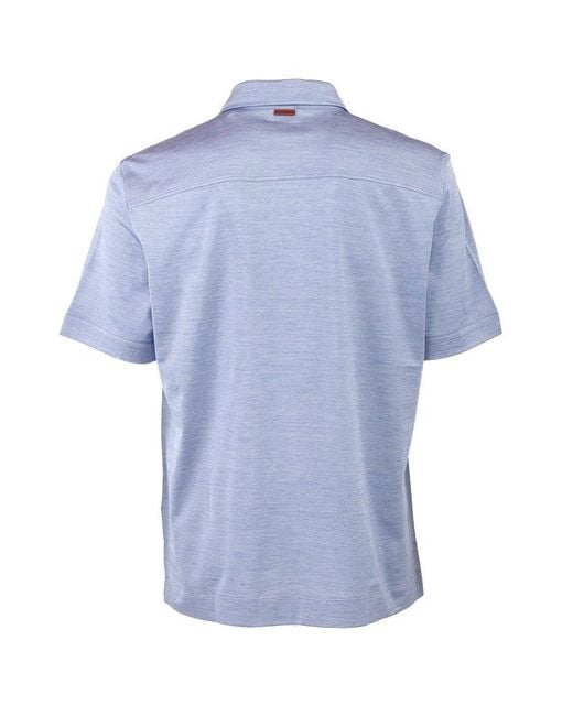 Zegna Blue Short Sleeve Polo Shirt for men