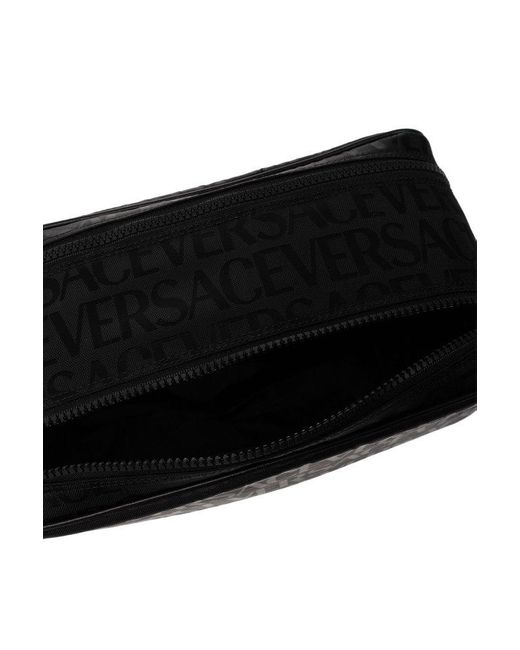 Versace Black Logo Printed Zipped Wash Bag for men