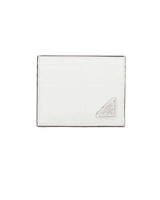 Prada White Logo Plaque Cardholder for men