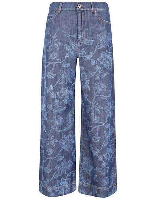 Weekend by Maxmara Blue Foral Patterned Wide Leg Jeans