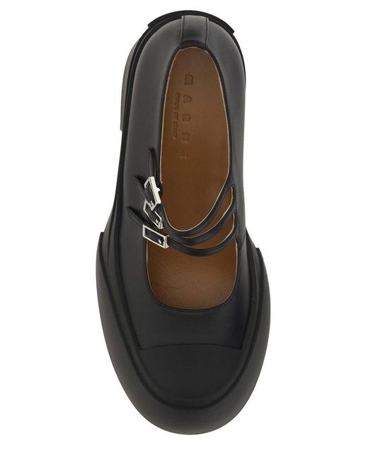 Marni Black Buckle-Strap Round-Toe Pumps