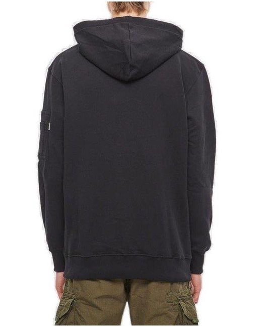Alpha Industries Logo Embroidered Drawstring Hoodie in Black for Men | Lyst