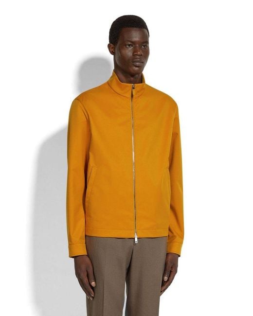 Zegna Orange Zip-Up Bomber Jacket for men