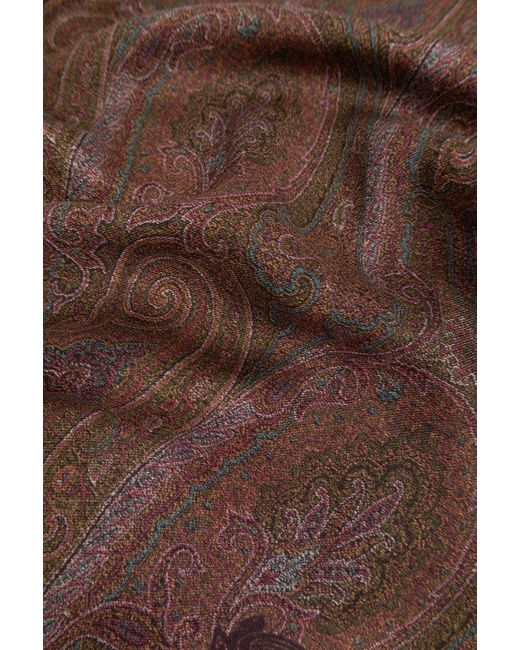 Etro Brown Graphic Printed Frayed-edge Scarf for men