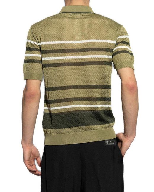 Amiri Green Striped Logo Embroidered Polo Shirt for men