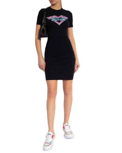Versace Black Embellished Short-sleeved Mini Dress