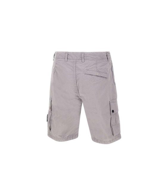 Stone Island Gray Logo Patch Knee-high Shorts for men