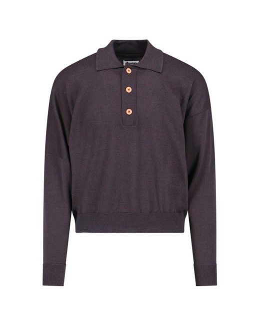 Magliano Blue Long-sleeved Knitted Polo Shirt for men