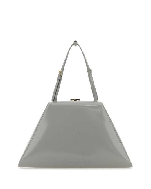 Prada Logo Plaque Clasp Top Handle Bag in Gray | Lyst