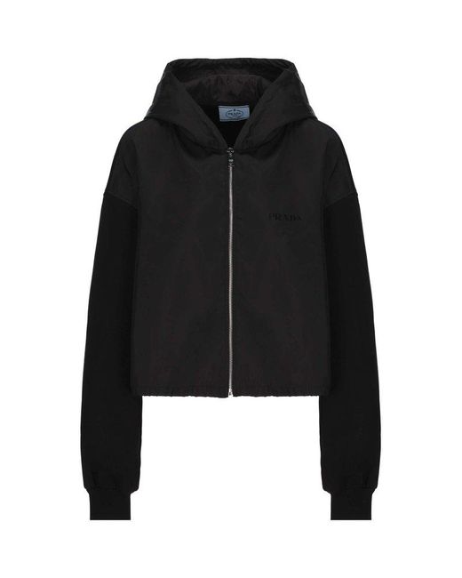 Prada Drawstring Hem Hooded Jacket in Black Lyst