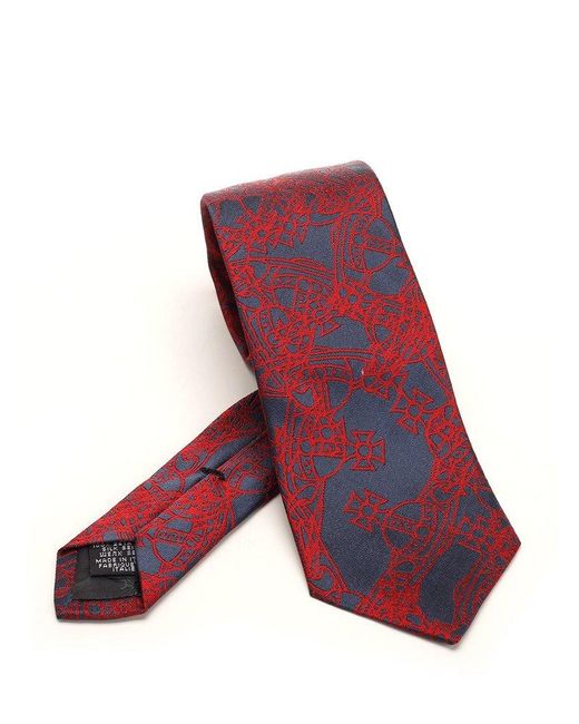 Vivienne Westwood Red Orb-jacquard Pointed-tip Tie for men
