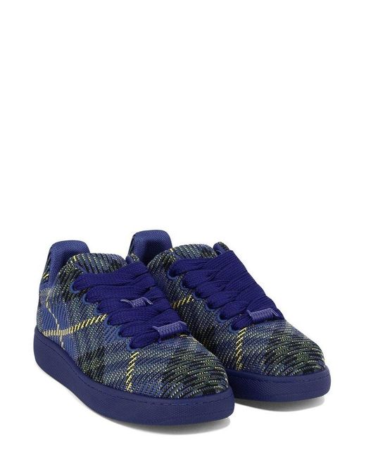 Burberry Blue Check Knit Low-top Sneakers for men
