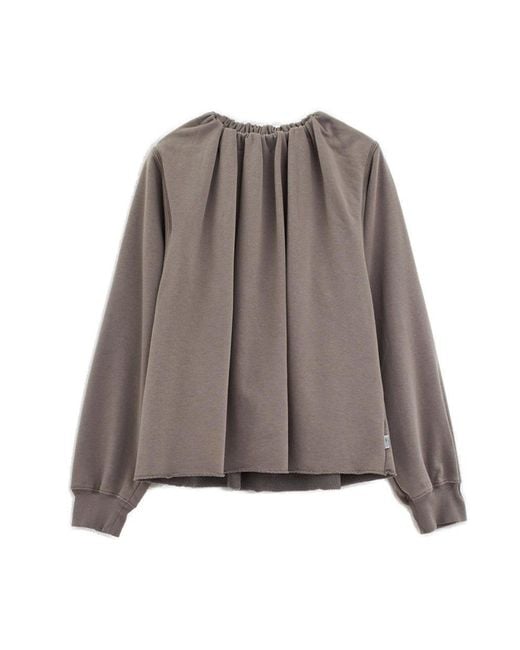 MM6 by Maison Martin Margiela Brown Ruched Crewneck Long-sleeved Blouse