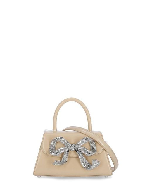 Self-portrait Bow Mini Python-effect Leather Top Handle Bag In Neutral