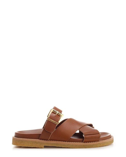 Clarks Leather Crossover-strap Round Toe Sandals in Brown | Lyst UK