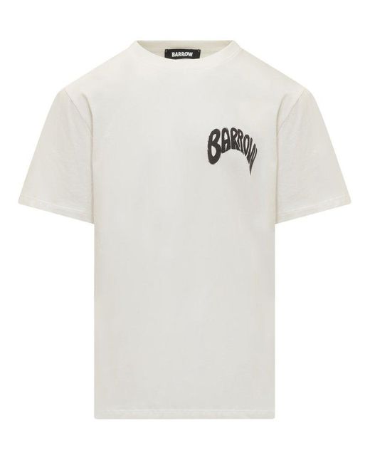 Barrow White Logo Printed Crewneck T-shirt
