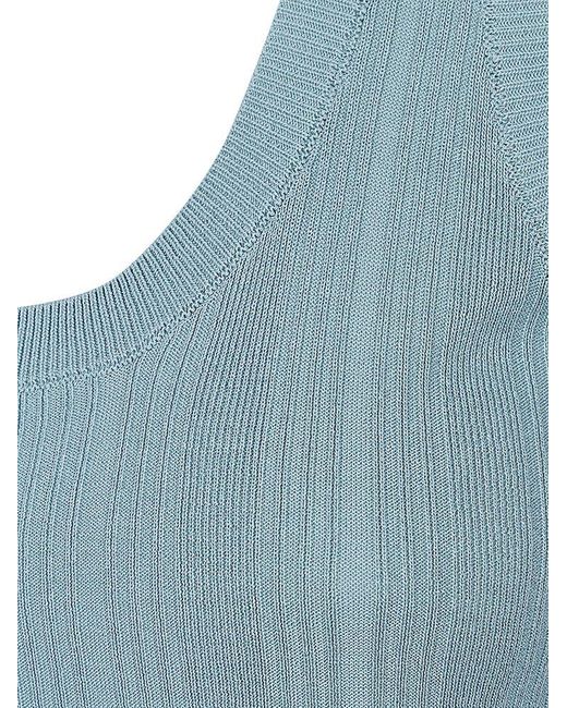 Weekend by Maxmara Blue Slim-fit Ribbed-knit Sleeveless Top