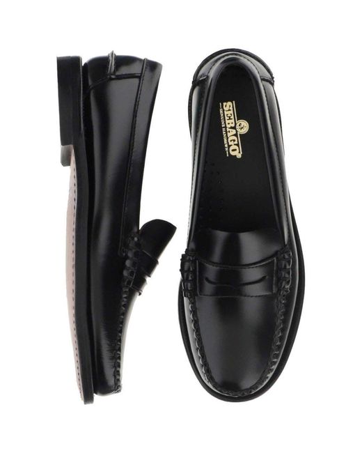 Sebago Leather Round Toe Slip-on Loafers in Black | Lyst
