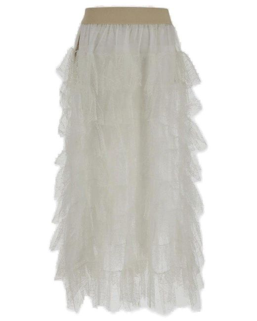 Uma Wang Gray Gram Lace Flounce Detailed Midi Tulle Skirt