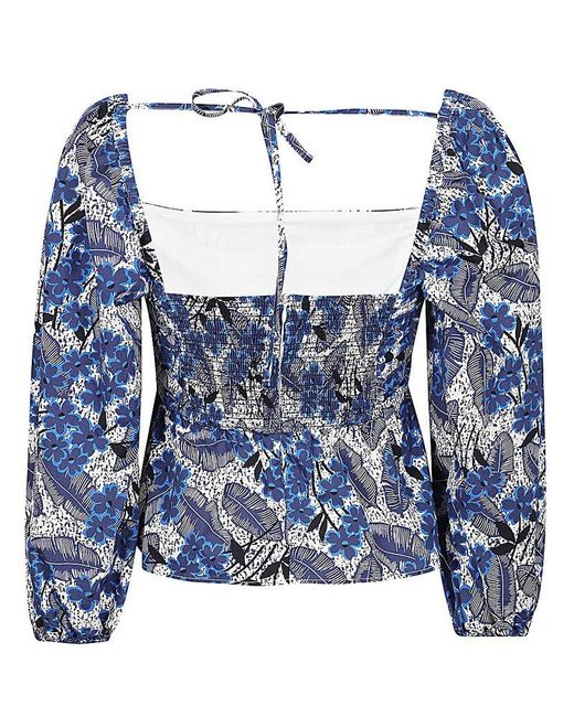 Weekend by Maxmara Blue All-over Floral Printed Balloon-sleeved Top