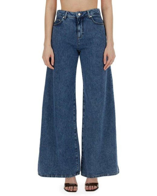 Moschino Blue Jeans Logo Patch Wide-leg Jeans